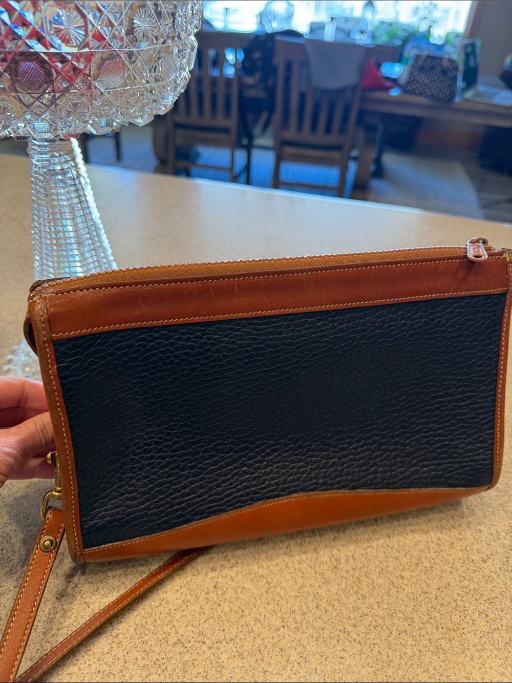 Dooney & Bourke Black Pebbled Leather Crossbody with Brown Trim and Strap - Picture 7 of 13